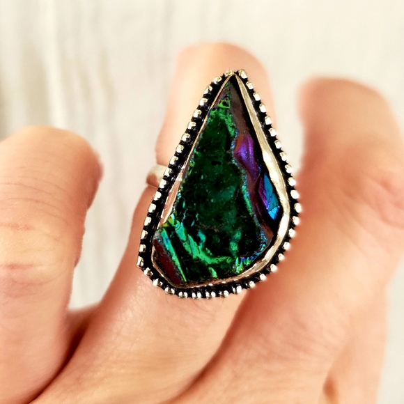 New Rainbow Titanium Crystal Quartz 925 Silver Ring. - Picture 3 of 8